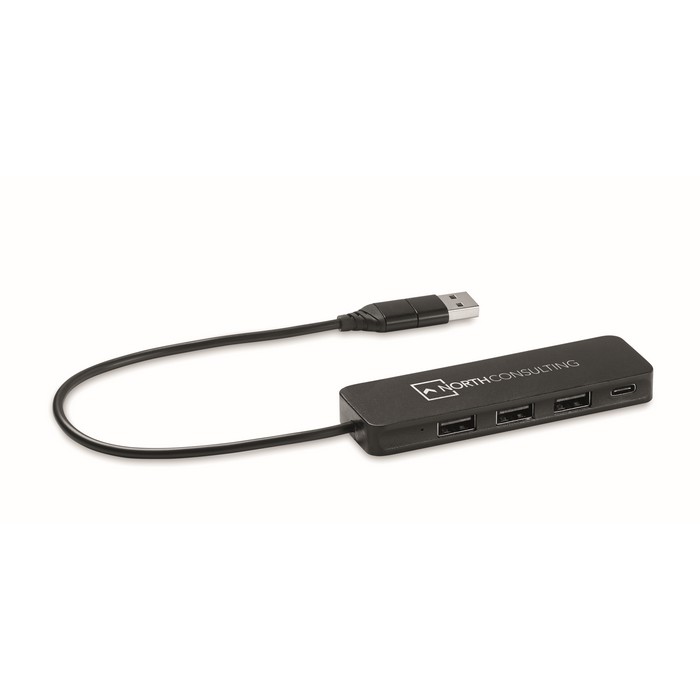 Hubbie 4 portos usb-c hub, fekete