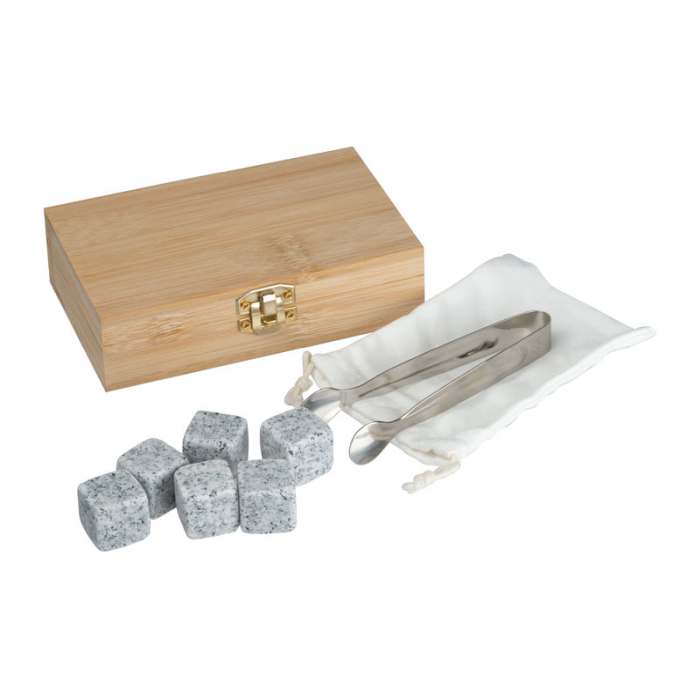 Reklámajándék | Jégkocka készlet bambuszdobozban, bézs