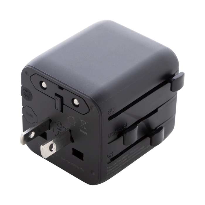Reklámajándék | Jetsetter Pico RPC adapter utazáshoz, fekete