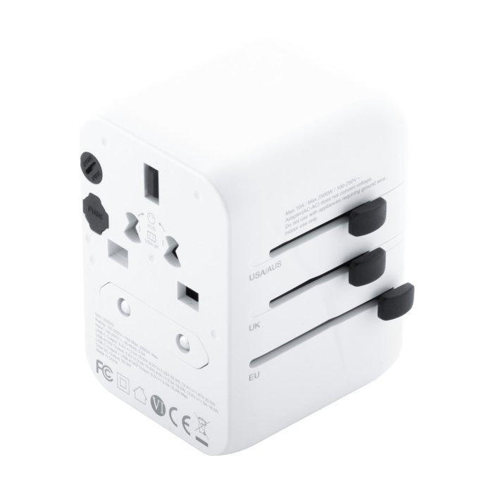 Reklámajándék | Jetsetter Plus úti adapter, fehér