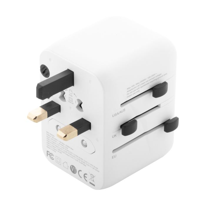 Reklámajándék | Jetsetter Plus úti adapter, fehér