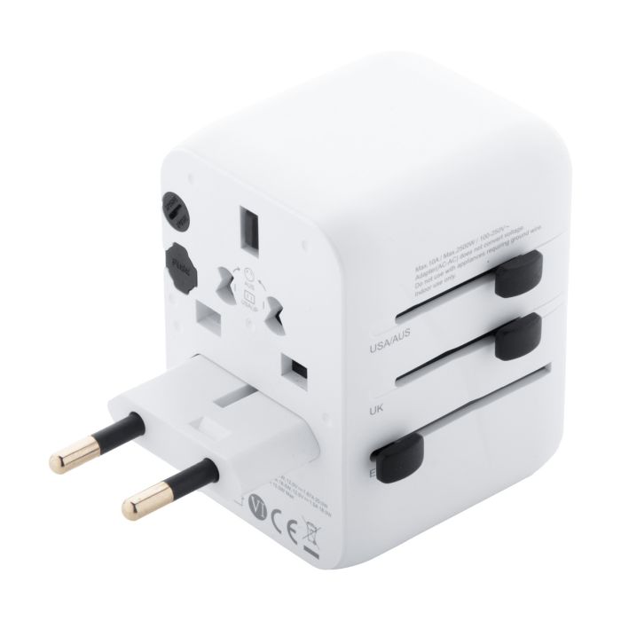 Reklámajándék | Jetsetter Plus úti adapter, fehér