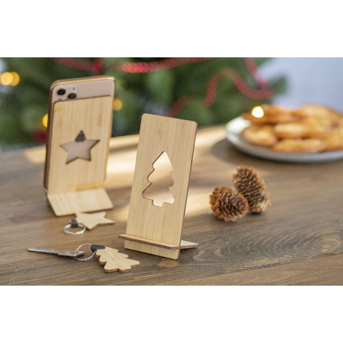 Reklámajándék | Kannykka mobiltelefon tartó, karácsonyfa, natúr