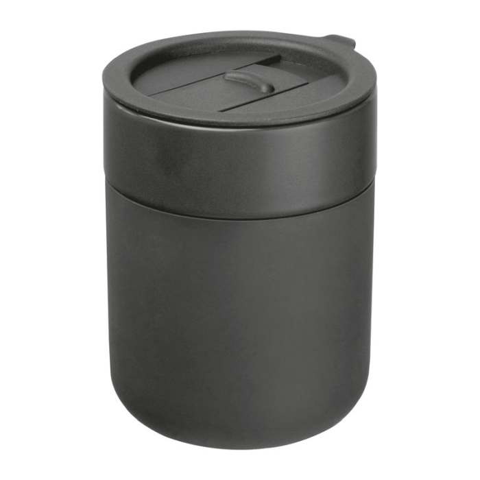 Reklámajándék | Kerámia termoszbögre szilikon burkolattal, 340ml, ezüst