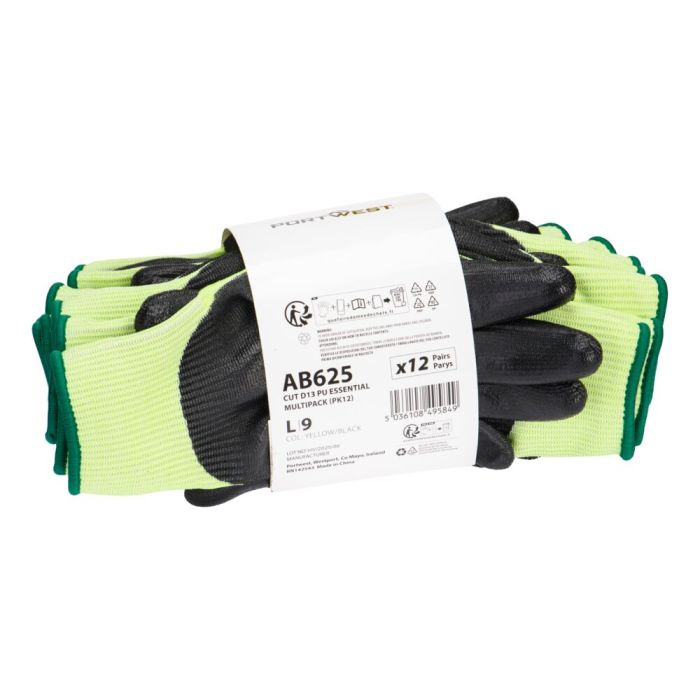 Portwest Kesztyű-Cut D13 PU Essential Multipack (12 pár), sárga/fekete | Adgift Reklámajándéktól Portwest Kesztyű-Cut D13 PU Essential Multipack (12 pár), sárga/fekete
