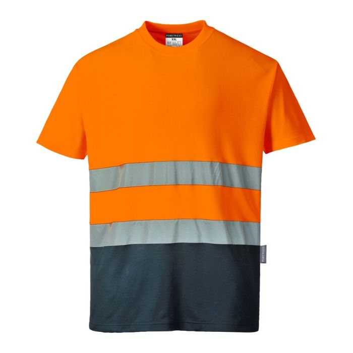 Portwest Kéttónusú Cotton Comfort póló, narancs/navy | Adgift Reklámajándéktól Portwest Kéttónusú Cotton Comfort póló, narancs/navy