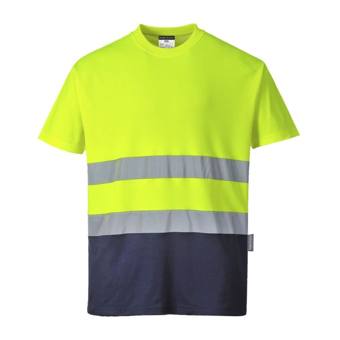 Portwest Kéttónusú Cotton Comfort póló, sárga/navy