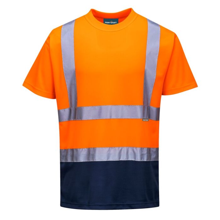 Portwest Kéttónusú póló, narancs/navy