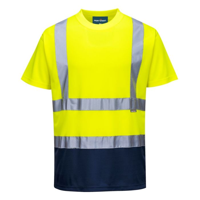 Portwest Kéttónusú póló, sárga/navy