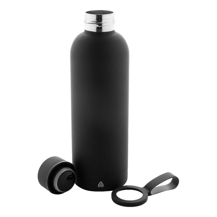 Reklámajándék | Khumbu újrahasznosított rozsdamentes acél termosz, fekete