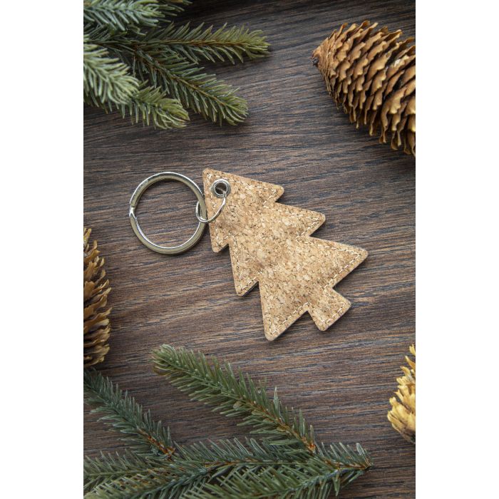 Reklámajándék | Korkki karácsonyi kulcstartó, natúr