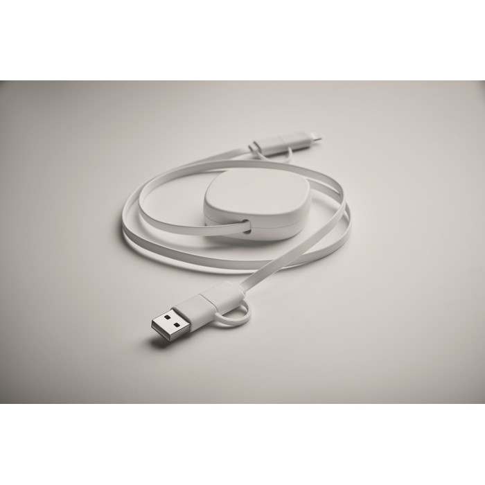 Reklámajándék | Linea 60W visszahúzható töltőkábel, fehér