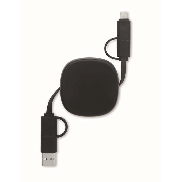 Reklámajándék | Linea 60W visszahúzható töltőkábel, fekete