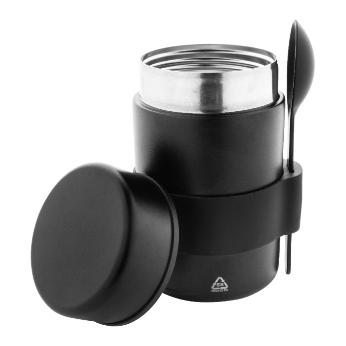 Minestrone újrahasznosított rozsdamentes acél ételdoboz, fekete | Reklámajándék, reklámtárgy, céges ajándék, egyedi reklámajándék Reklámajándék | Minestrone újrahasznosított rozsdamentes acél ételdoboz, fekete