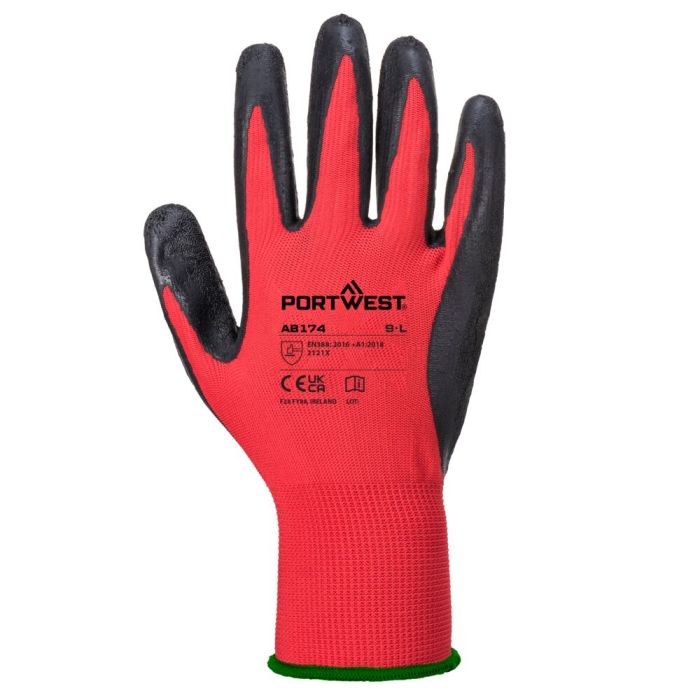 Portwest Munkavédelmi kesztyű-Flex Grip13 Latex Glove (Pk12), piros/fekete