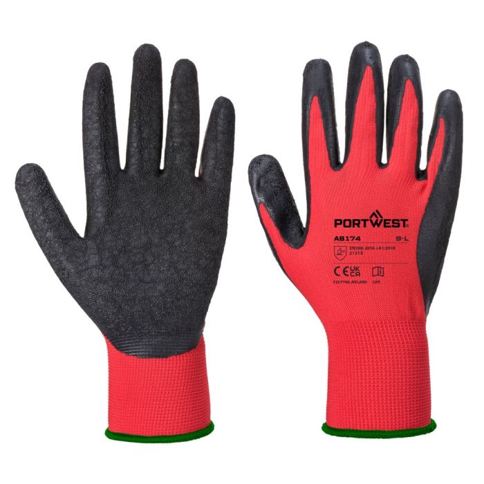 Portwest Munkavédelmi kesztyű-Flex Grip13 Latex Glove (Pk12), piros/fekete