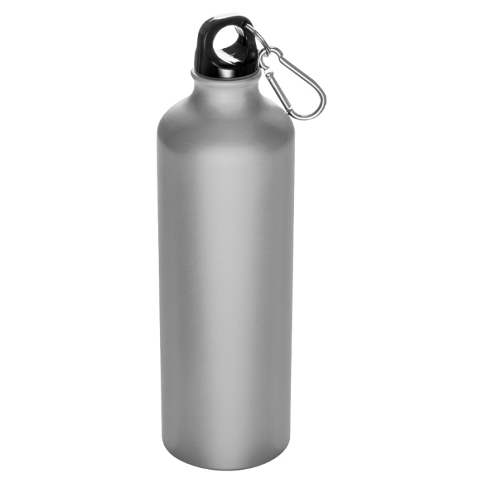 Reklámajándék: Nagy reklám ivópalack karabinerrel, 800 ml, szürke