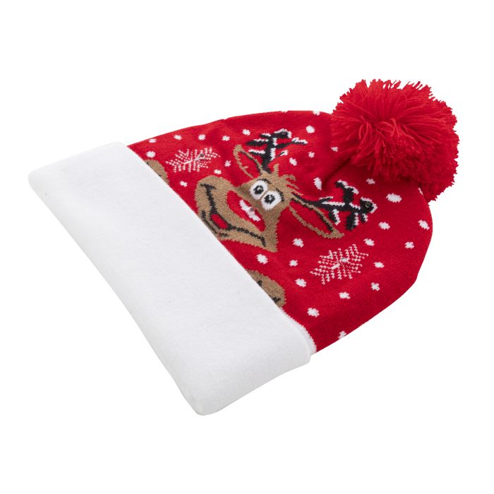 Reklámajándék | Norrsken karácsonyi LED-es téli sapka, rénszarvas, piros