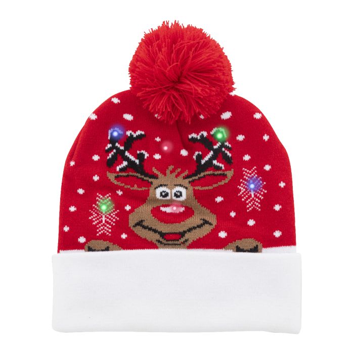 Reklámajándék | Norrsken karácsonyi LED-es téli sapka, rénszarvas, piros