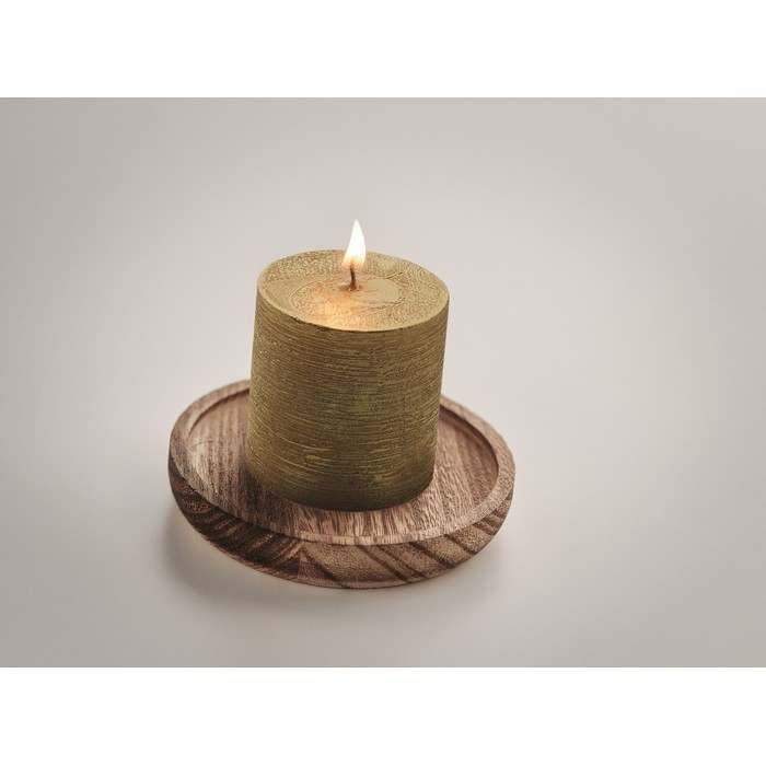 Reklámajándék | Pentas Gyertya kerek fa talpon, arany