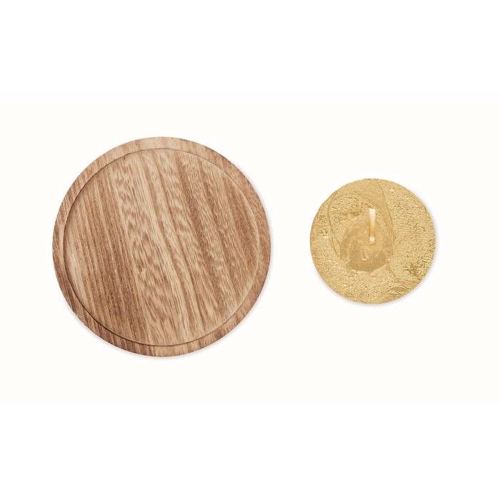 Reklámajándék | Pentas Gyertya kerek fa talpon, arany