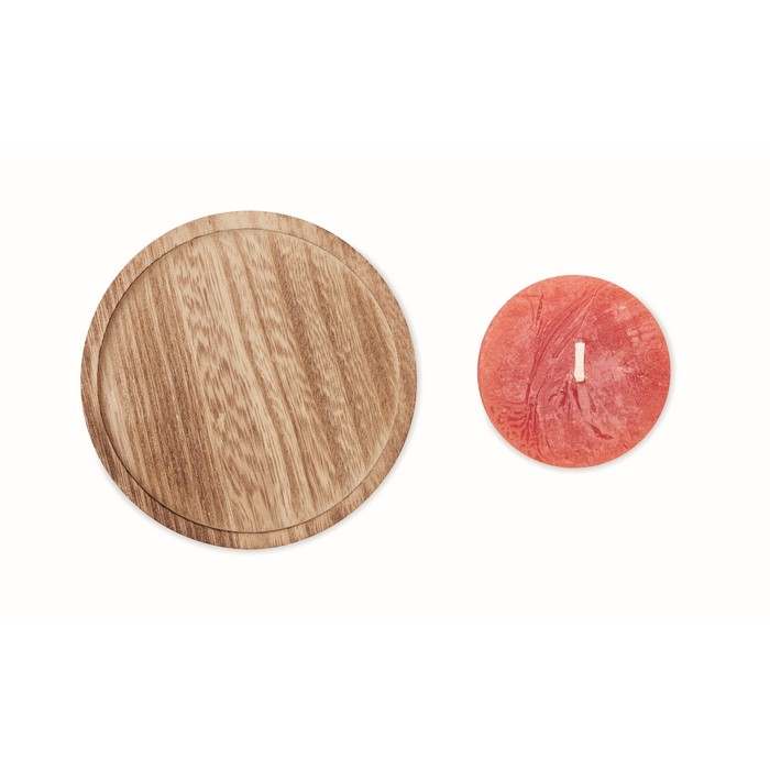 Reklámajándék | Pentas Gyertya kerek fa talpon, piros