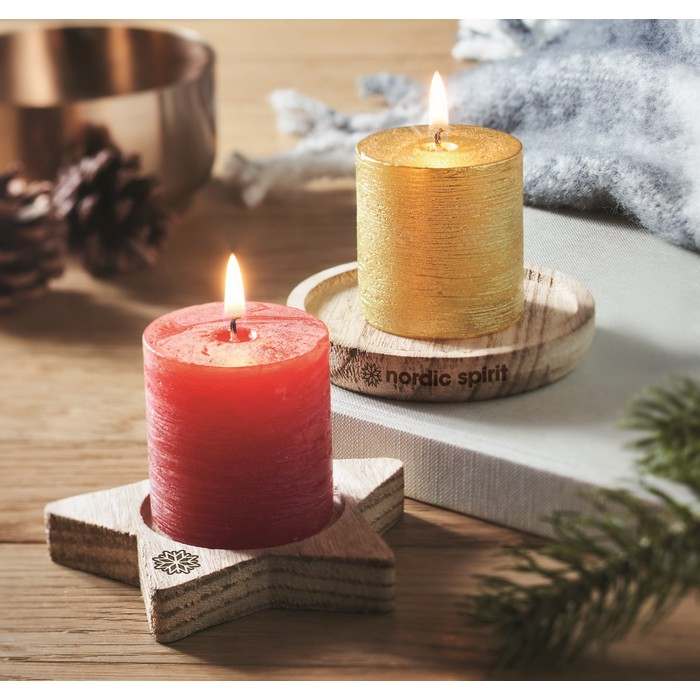Reklámajándék | Pentas Gyertya kerek fa talpon, piros