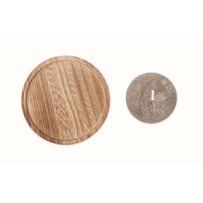 Reklámajándék | Pentas Gyertya kerek fa talpon, szürke