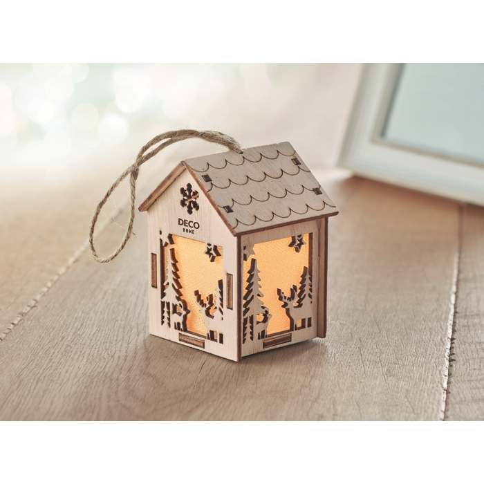 Reklámajándék | Ponia Fa házikó fénnyel, natúr