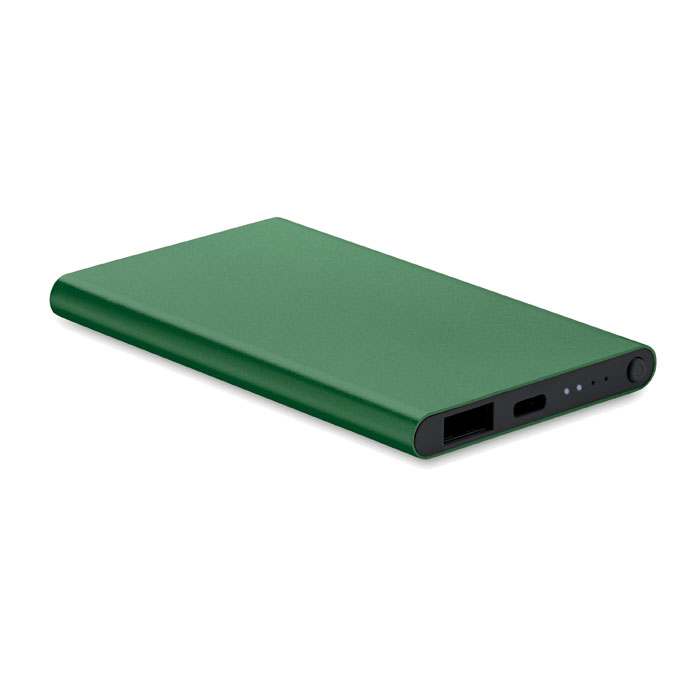 Reklámajándék | Powerflat C 4000 mAh powerbank, C csatl., sötétzöld