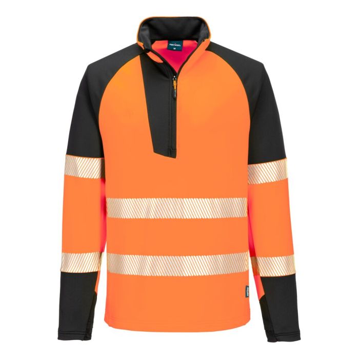 Portwest PW3 Hi-Vis 1/4 cipzáras hosszú ujjú póló, narancs/fekete