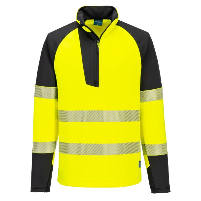 Portwest PW3 Hi-Vis 1/4 cipzáras hosszú ujjú póló, sárga/fekete