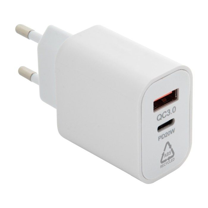 Recharge RABS USB fali töltő, fehér | Reklámajándék, reklámtárgy, céges ajándék, egyedi reklámajándék Reklámajándék | Recharge RABS USB fali töltő, fehér