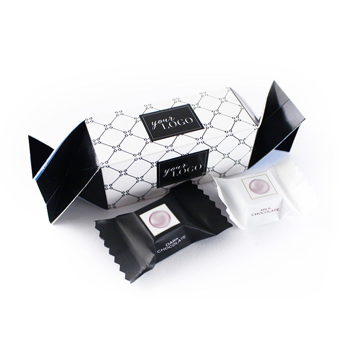 Feliratozható Dobozos Reklámédesség cégeknek: Csokikockák egyedi dobozkában Emblémázható Céges Csoki: Csokikockák egyedi dobozkában