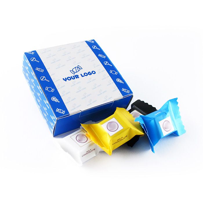 Reklám Dobozos Reklámédesség emblémázás: Csokikockák egyedi papírdobozban Népszerű Reklámédesség: Csokikockák egyedi papírdobozban