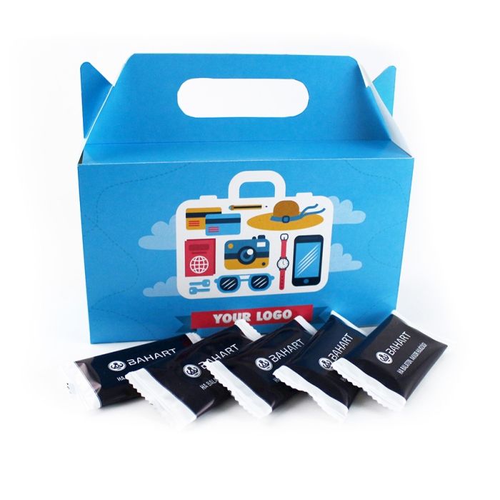 Reklám Dobozos Reklámédesség logózás: Karamellás reklámkekszek egyedi táska dobozban Ötletes Reklámédesség: Karamellás reklámkekszek egyedi táska dobozban