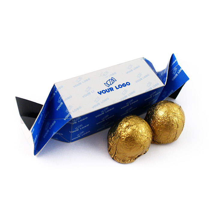 Promóciós Reklám Csokoládé: Marcipán ízű golyó (alkoholos töltelékkel) egyedi dobozban