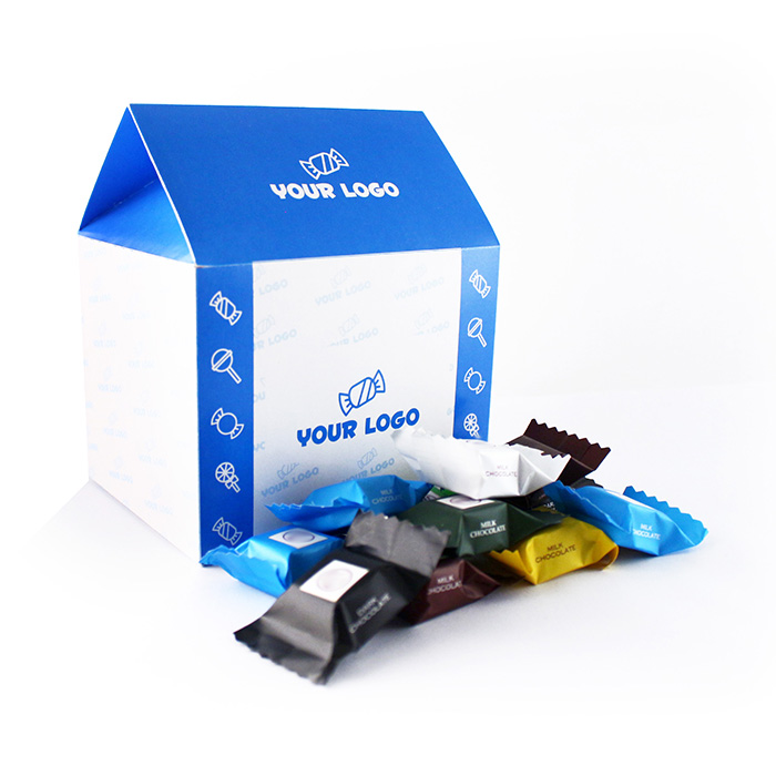 Válaszd ezt a Dobozos Reklámédesség : Színes csokikockák logózott házikó dobozban TOP Reklámédesség: Színes csokikockák logózott házikó dobozban
