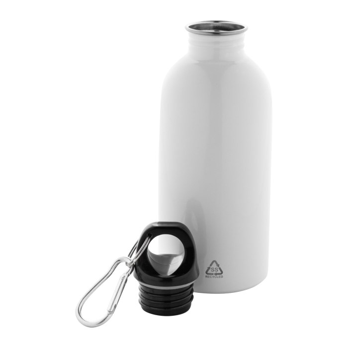 Reklámajándék | Ressuto újrahasznosított rozsdamentes acél kulacs, fehér, 400 ml