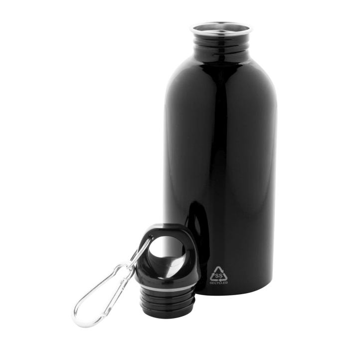 Reklámajándék | Ressuto újrahasznosított rozsdamentes acél kulacs, fekete, 400 ml