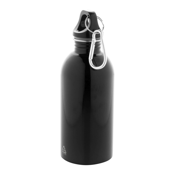 Reklámajándék | Ressuto újrahasznosított rozsdamentes acél kulacs, fekete, 400 ml