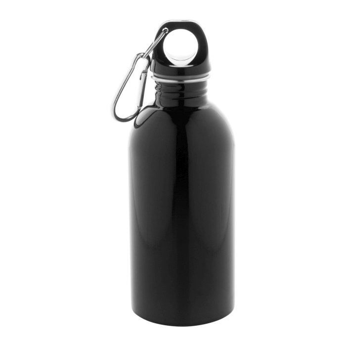 Reklámajándék | Ressuto újrahasznosított rozsdamentes acél kulacs, fekete, 400 ml
