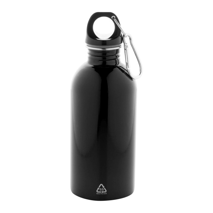 Reklámajándék | Ressuto újrahasznosított rozsdamentes acél kulacs, fekete, 400 ml