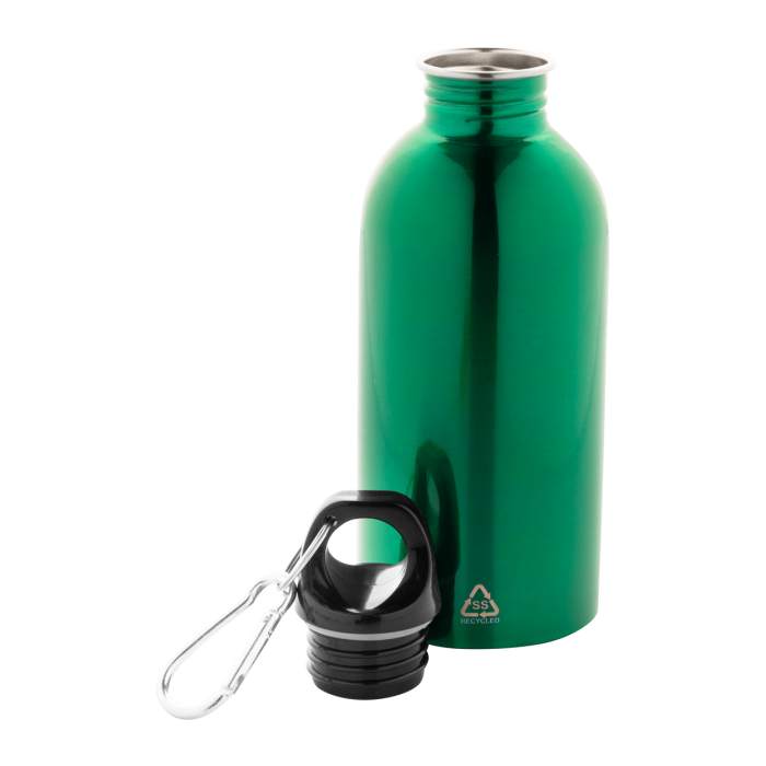 Reklámajándék | Ressuto újrahasznosított rozsdamentes acél kulacs, zöld, 400 ml