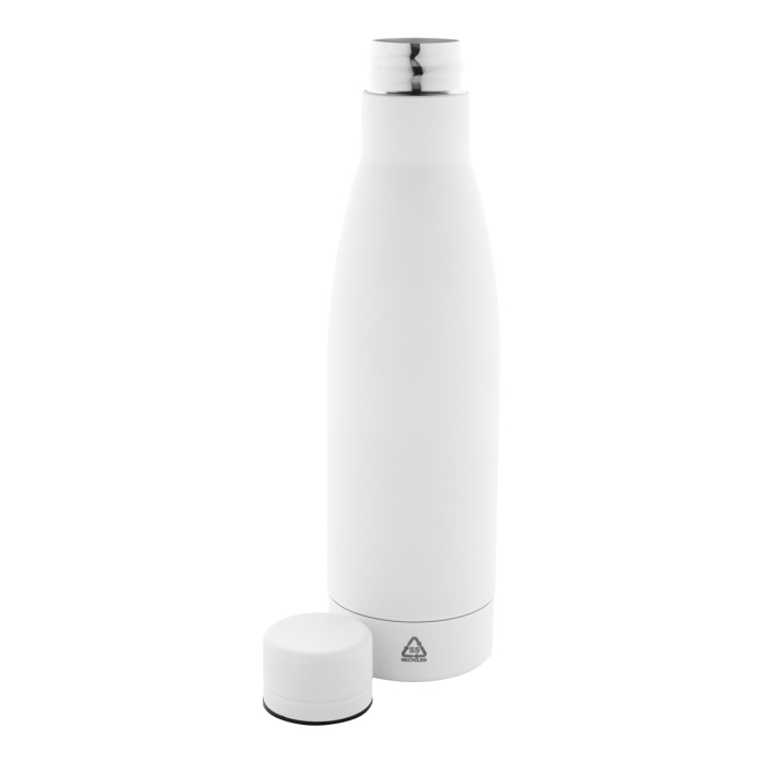 Reklámajándék | Rubbar újrahasznosított rozsdamentes acél kulacs, fehér, 750 ml