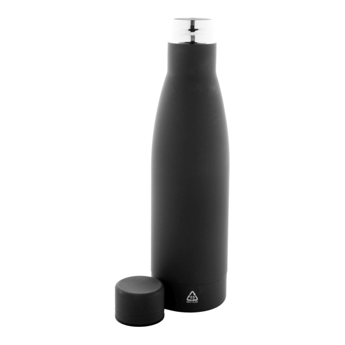 Reklámajándék | Rubbar újrahasznosított rozsdamentes acél kulacs, fekete, 750 ml