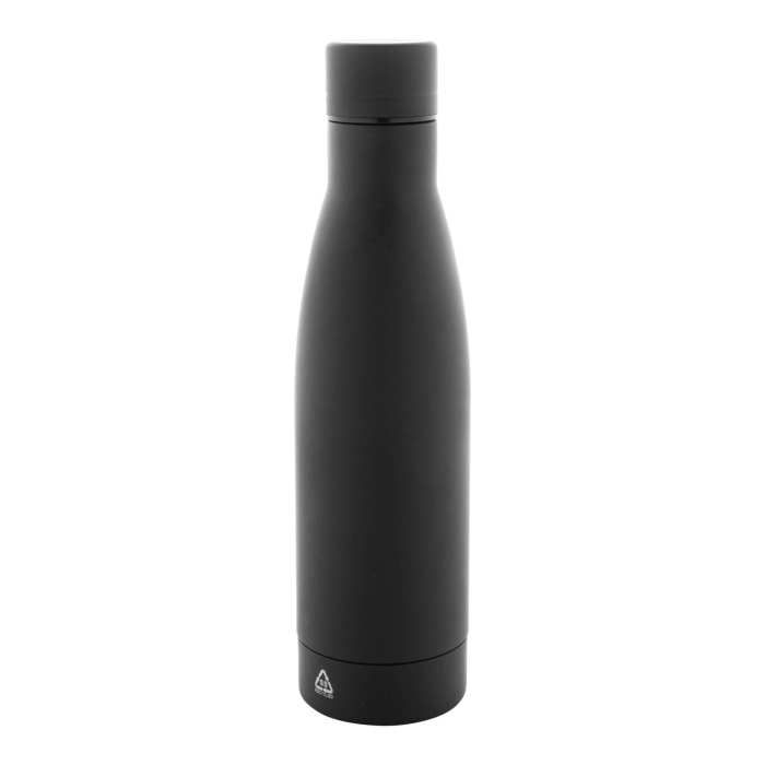 Reklámajándék | Rubbar újrahasznosított rozsdamentes acél kulacs, fekete, 750 ml