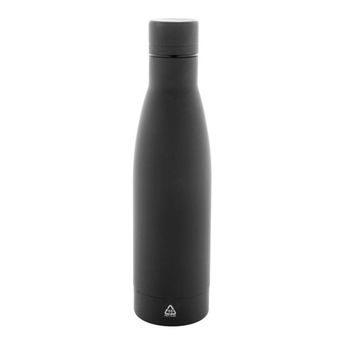 Reklámajándék | Rubbar újrahasznosított rozsdamentes acél kulacs, fekete, 750 ml