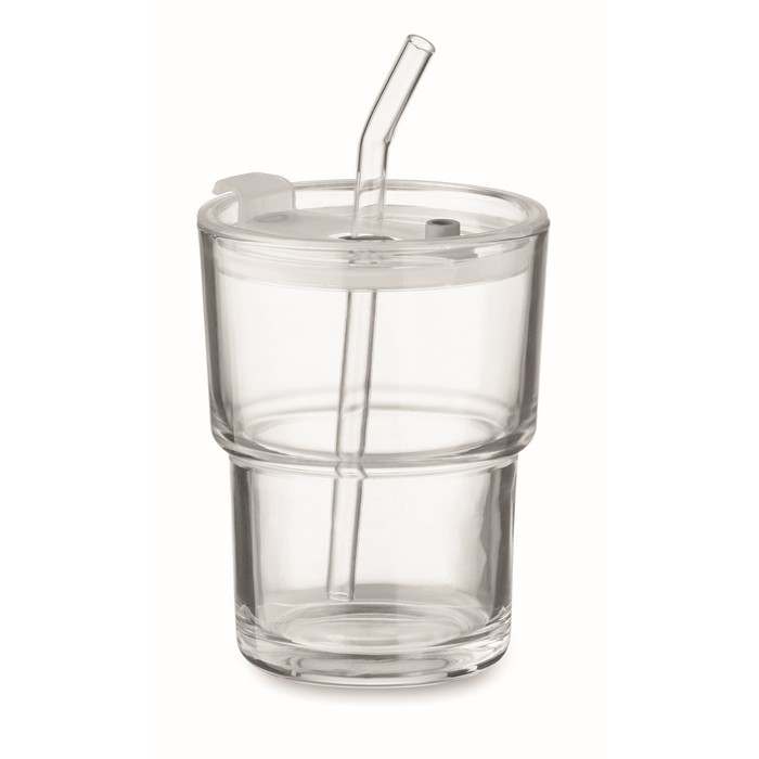 Reklámajándék | Sip Üveg pohár szívószállal 400 ml, átlátszó