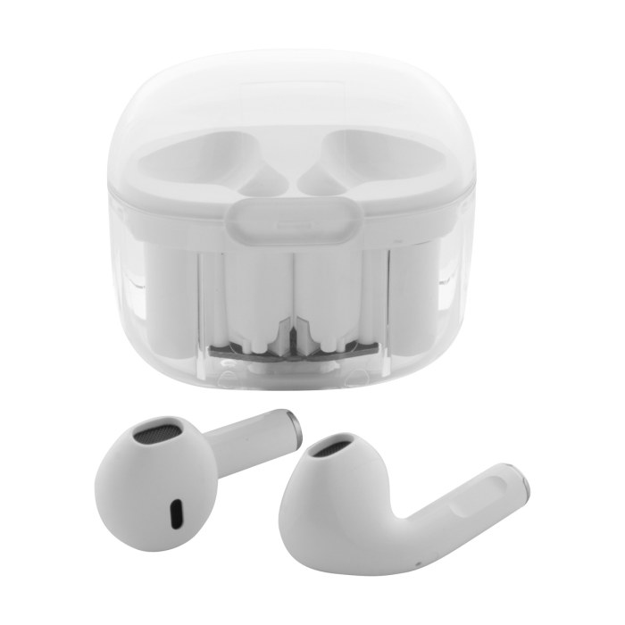 Reklámajándék | Trance RABS átlátszó bluetooth fülhallgató, fehér